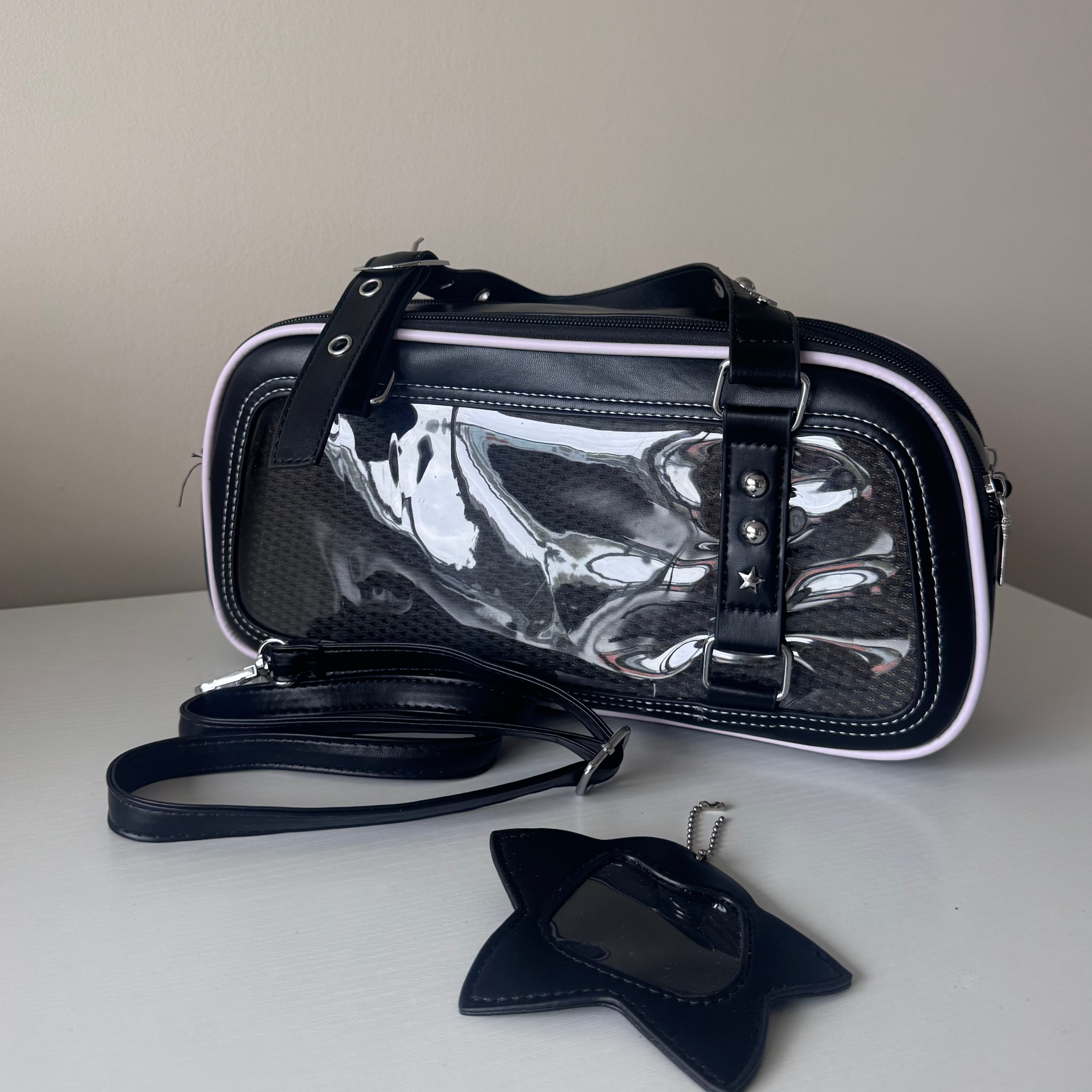 Kuromi style Dual-Compartment Shoulder Bag with Strap