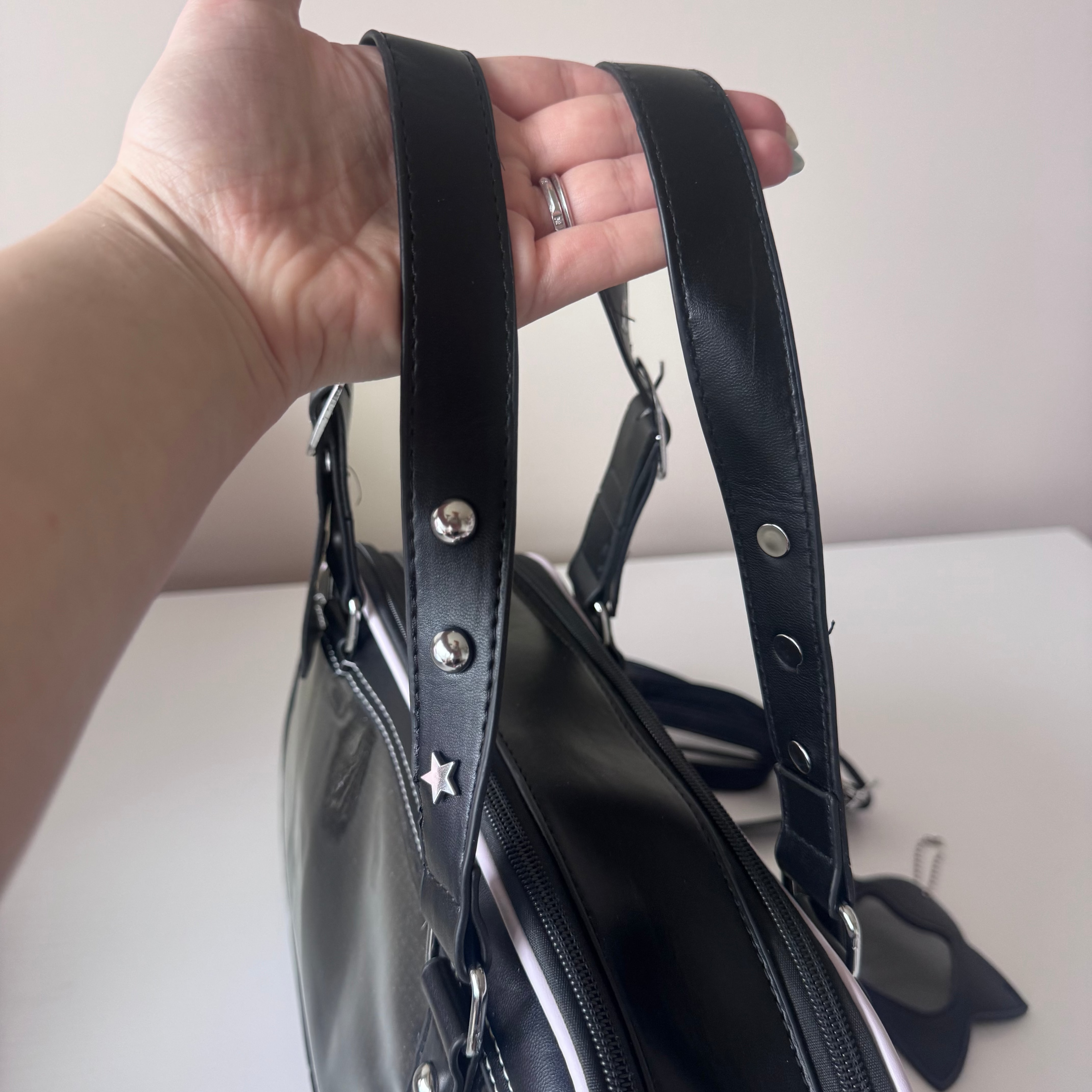 Kuromi style Dual-Compartment Shoulder Bag with Strap