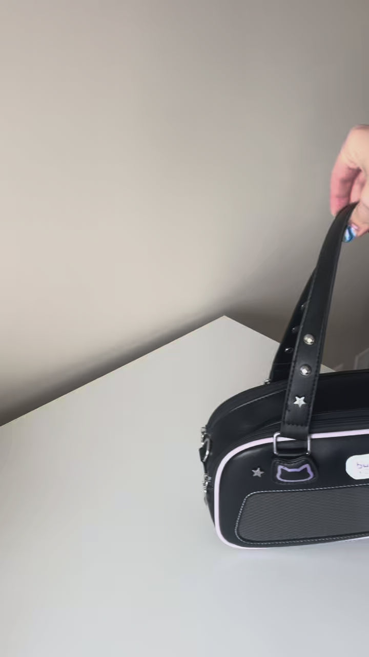 Kuromi style Dual-Compartment Shoulder Bag with Strap